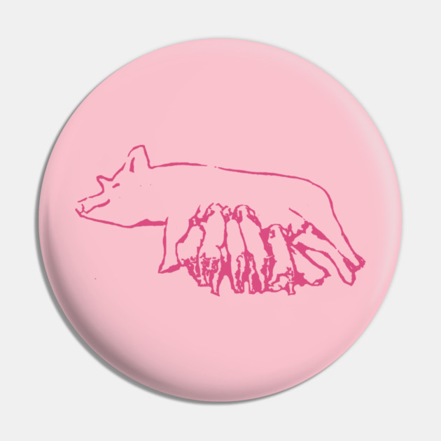 Nursing Pig with Piglets – Minimal Farm Sketch Pin by DonWillisJrArt