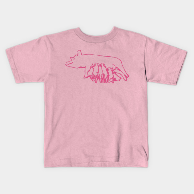 Nursing Pig with Piglets – Minimal Farm Sketch Kids T-Shirt by DonWillisJrArt