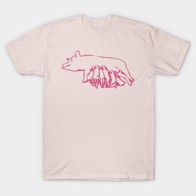 Nursing Pig with Piglets – Minimal Farm Sketch T-Shirt by DonWillisJrArt