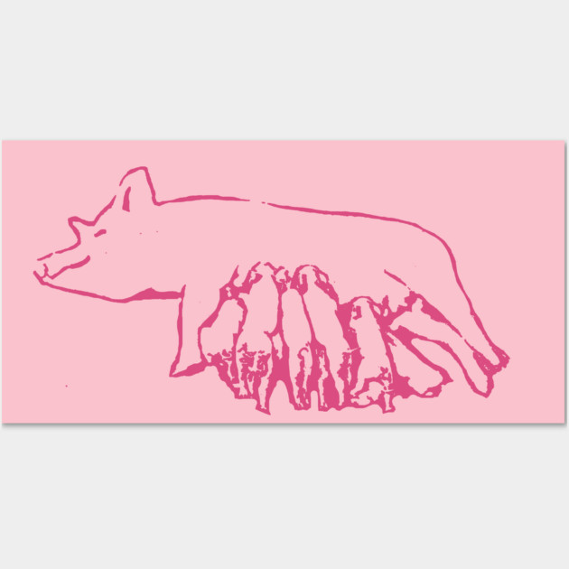 Nursing Pig with Piglets – Minimal Farm Sketch Wall Art by DonWillisJrArt