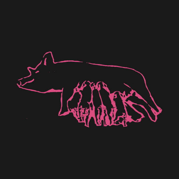 Nursing Pig with Piglets – Minimal Farm Sketch by DonWillisJrArt