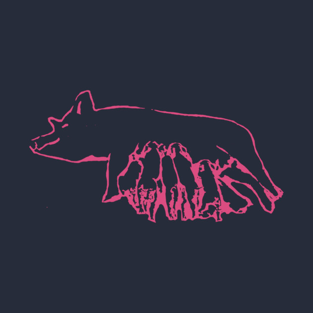 Nursing Pig with Piglets – Minimal Farm Sketch by DonWillisJrArt