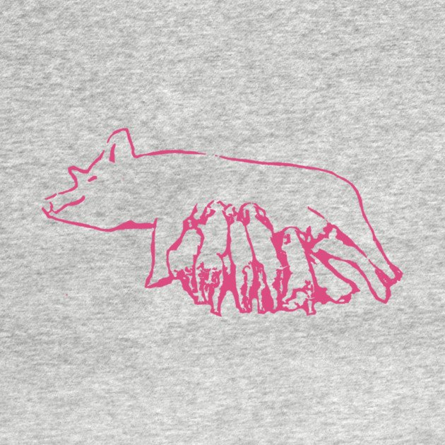 Nursing Pig with Piglets – Minimal Farm Sketch by DonWillisJrArt