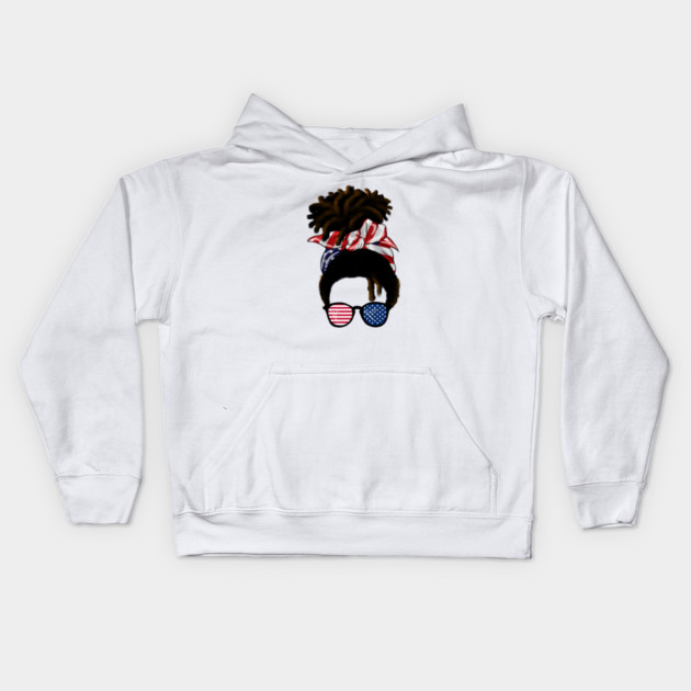 Afro American Woman hair with usa colors, Messy Hair Kids Hoodie by logiamerch
