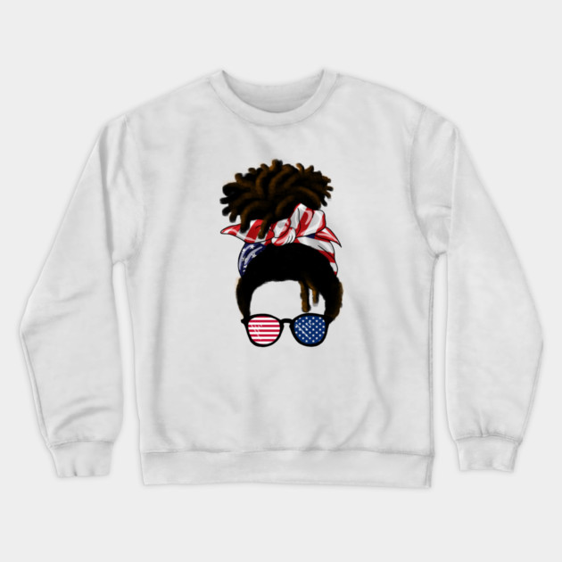 Afro American Woman hair with usa colors, Messy Hair Crewneck Sweatshirt by logiamerch