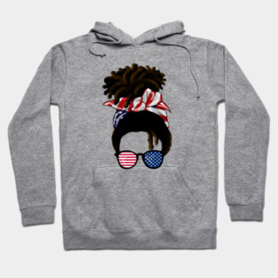 Afro American Woman hair with usa colors, Messy Hair Hoodie