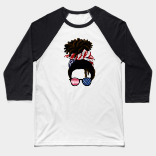Afro American Woman hair with usa colors, Messy Hair Baseball T-Shirt
