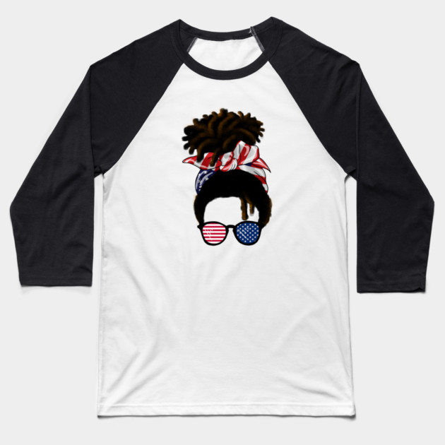 Afro American Woman hair with usa colors, Messy Hair Baseball T-Shirt by logiamerch