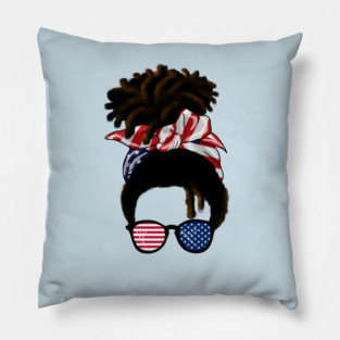 Afro American Woman hair with usa colors, Messy Hair Pillow