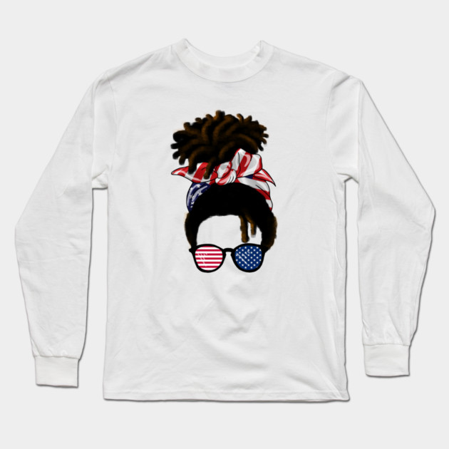 Afro American Woman hair with usa colors, Messy Hair Long Sleeve T-Shirt by logiamerch