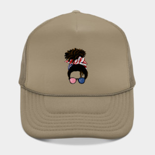 Afro American Woman hair with usa colors, Messy Hair Hat