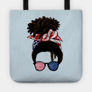 Afro American Woman hair with usa colors, Messy Hair Tote