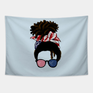Afro American Woman hair with usa colors, Messy Hair Tapestry