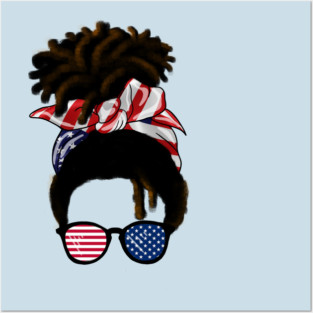 Afro American Woman hair with usa colors, Messy Hair Posters and Art