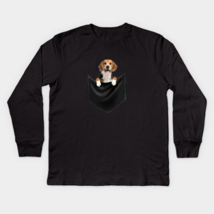 Beagle Dog inside Pocket, Love Beagle Dogs Kids Long Sleeve T-Shirt