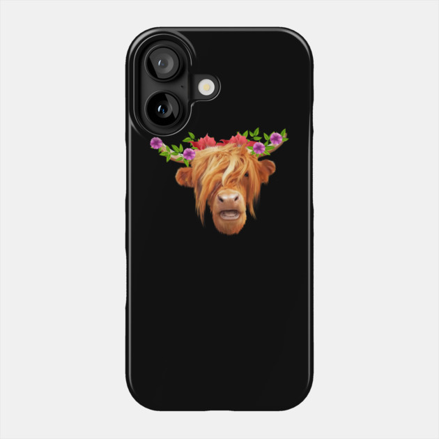 Highland Cow with Flowers, Love Cows Phone Case by logiamerch
