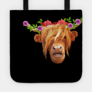 Highland Cow with Flowers, Love Cows Tote
