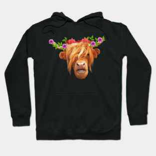Highland Cow with Flowers, Love Cows Hoodie