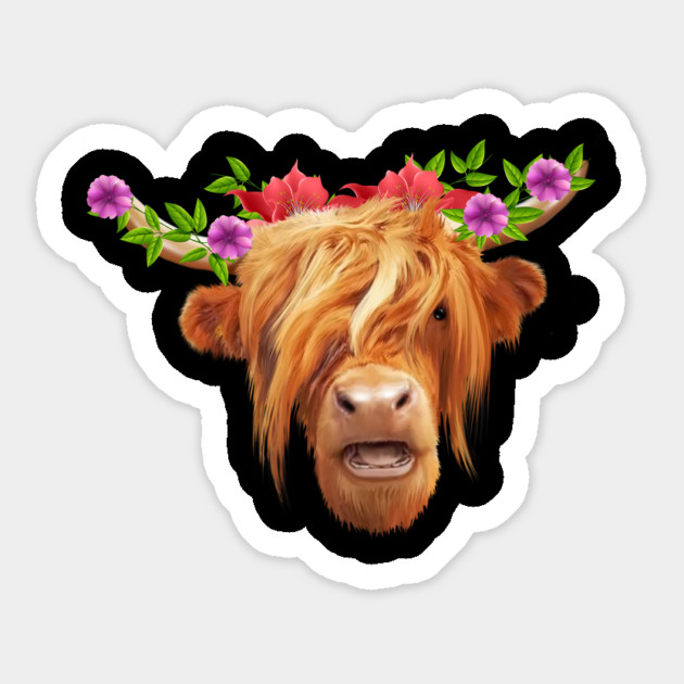 Highland Cow with Flowers, Love Cows Magnet by logiamerch
