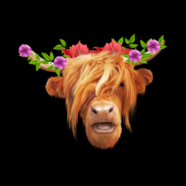 Highland Cow with Flowers, Love Cows by logiamerch