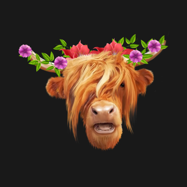 Highland Cow with Flowers, Love Cows by logiamerch