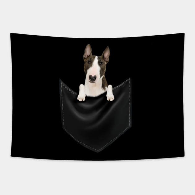 Bull Terrier dog inside Pocket, Funny Bull Terrier Lover Tapestry by logiamerch
