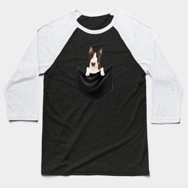 Bull Terrier dog inside Pocket, Funny Bull Terrier Lover Baseball T-Shirt by logiamerch
