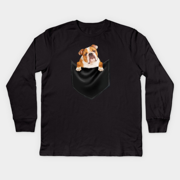 American Bulldog inside Pocket, Dog Lover Kids Long Sleeve T-Shirt by logiamerch