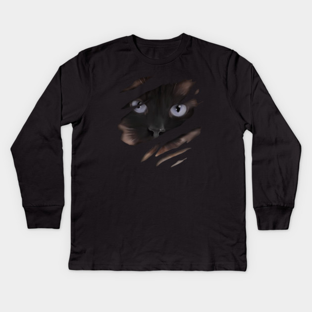 Cat tearing through, love Cats Kids Long Sleeve T-Shirt by logiamerch