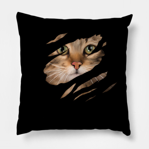 Cat tearing through, Love Cats Pillow by logiamerch