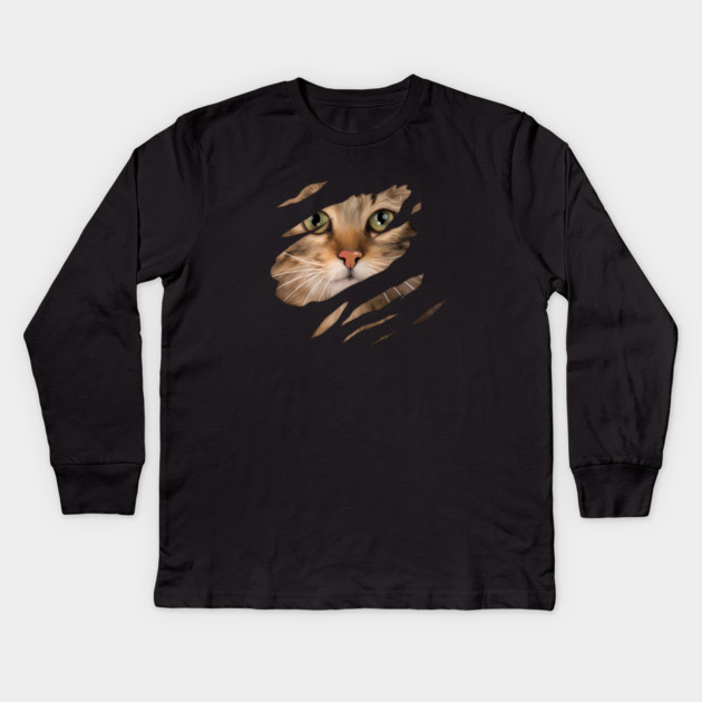 Cat tearing through, Love Cats Kids Long Sleeve T-Shirt by logiamerch