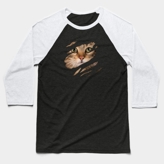 Cat tearing through, Love Cats Baseball T-Shirt by logiamerch