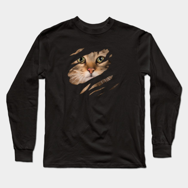 Cat tearing through, Love Cats Long Sleeve T-Shirt by logiamerch