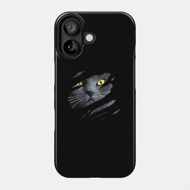 Grey Cat tearing through, Love Cats Phone Case by logiamerch