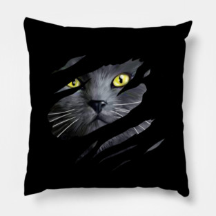 Grey Cat tearing through, Love Cats Pillow