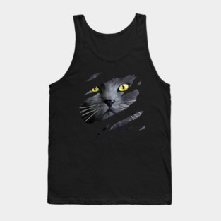 Grey Cat tearing through, Love Cats Tank Top