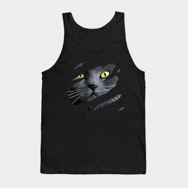 Grey Cat tearing through, Love Cats Tank Top by logiamerch