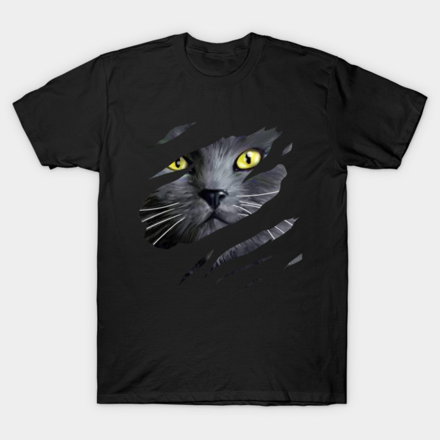 Grey Cat tearing through, Love Cats T-Shirt by logiamerch
