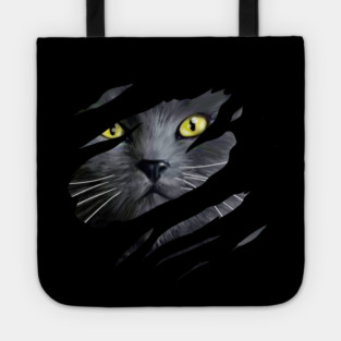 Grey Cat tearing through, Love Cats Tote
