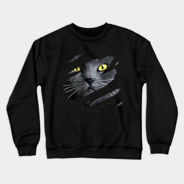 Grey Cat tearing through, Love Cats Crewneck Sweatshirt by logiamerch