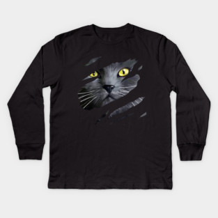 Grey Cat tearing through, Love Cats Kids Long Sleeve T-Shirt