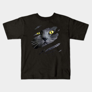 Grey Cat tearing through, Love Cats Kids T-Shirt