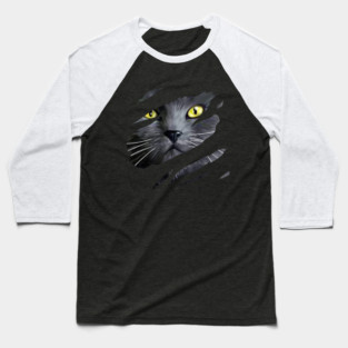 Grey Cat tearing through, Love Cats Baseball T-Shirt