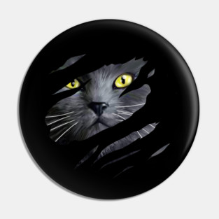 Grey Cat tearing through, Love Cats Pin