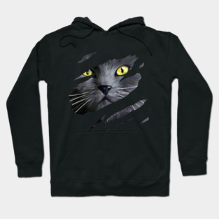 Grey Cat tearing through, Love Cats Hoodie