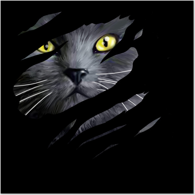 Grey Cat tearing through, Love Cats Wall Art by logiamerch