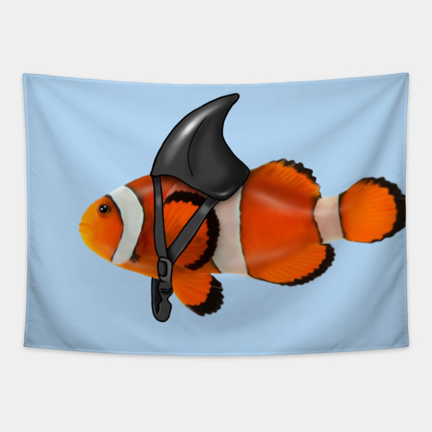 Clownfish, Shark Motivational, Funny Ocean Animal Tapestry by logiamerch