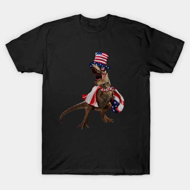 Funny T Rex Dinosaur, USA Flag, American T-Shirt by logiamerch