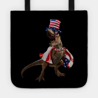 Funny T Rex Dinosaur, USA Flag, American Tote