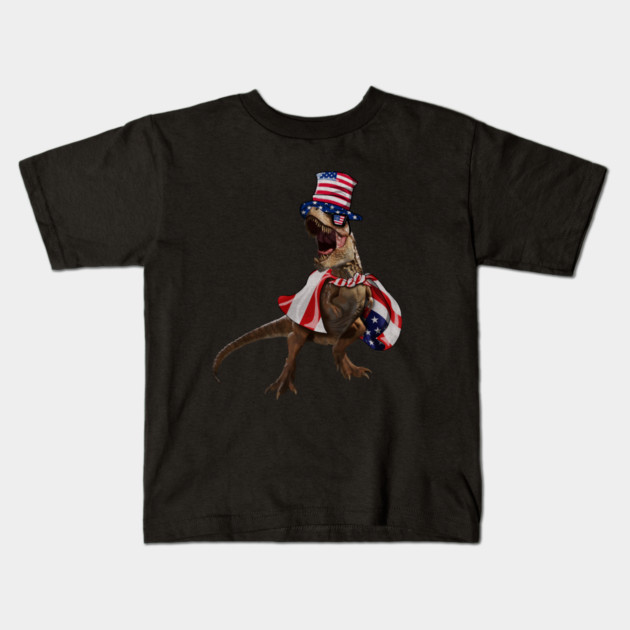Funny T Rex Dinosaur, USA Flag, American Kids T-Shirt by logiamerch